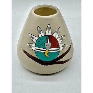 Southwest Vintage Tribal Design Turkey Small Bud Vase/Candle Holder Signed Verde
